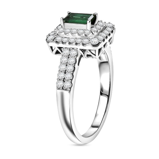D'Joy AA Pirineu Lagoon Tourmaline, Moissanit AGI zertifiziert Ring 925 Silber Rhodiniert (Größe 18.00) ca. 1,39 ct