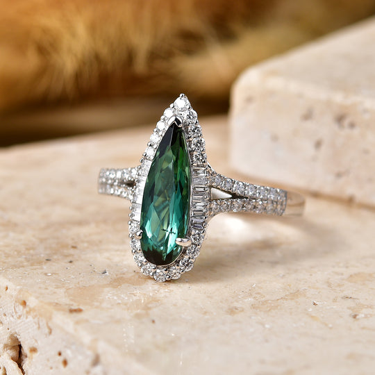 Rhapsody AAAA Pirineu Lagoon Tourmaline, Weißer Diamant Ring 950 Platin (Größe 18.00)   (10-16 Werktage Lieferzeit) ca. 2,26 ct