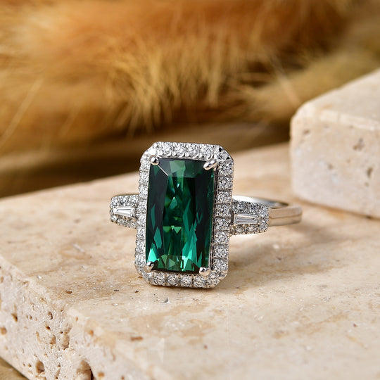 Rhapsody AAAA Pirineu Lagoon Tourmaline, Weißer Diamant Ring 950 Platin (Größe 17.00)   (10-16 Werktage Lieferzeit) ca. 5,09 ct