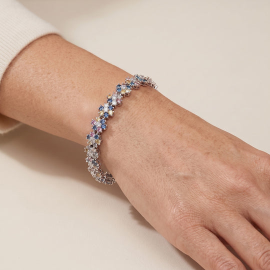 LUXURIANT SGL zertifiziertes SI-GH mehrfarbiges Labor Diamant 20cm florales Eternity Armband, 925 Silber rhodiniert - 6 ct.