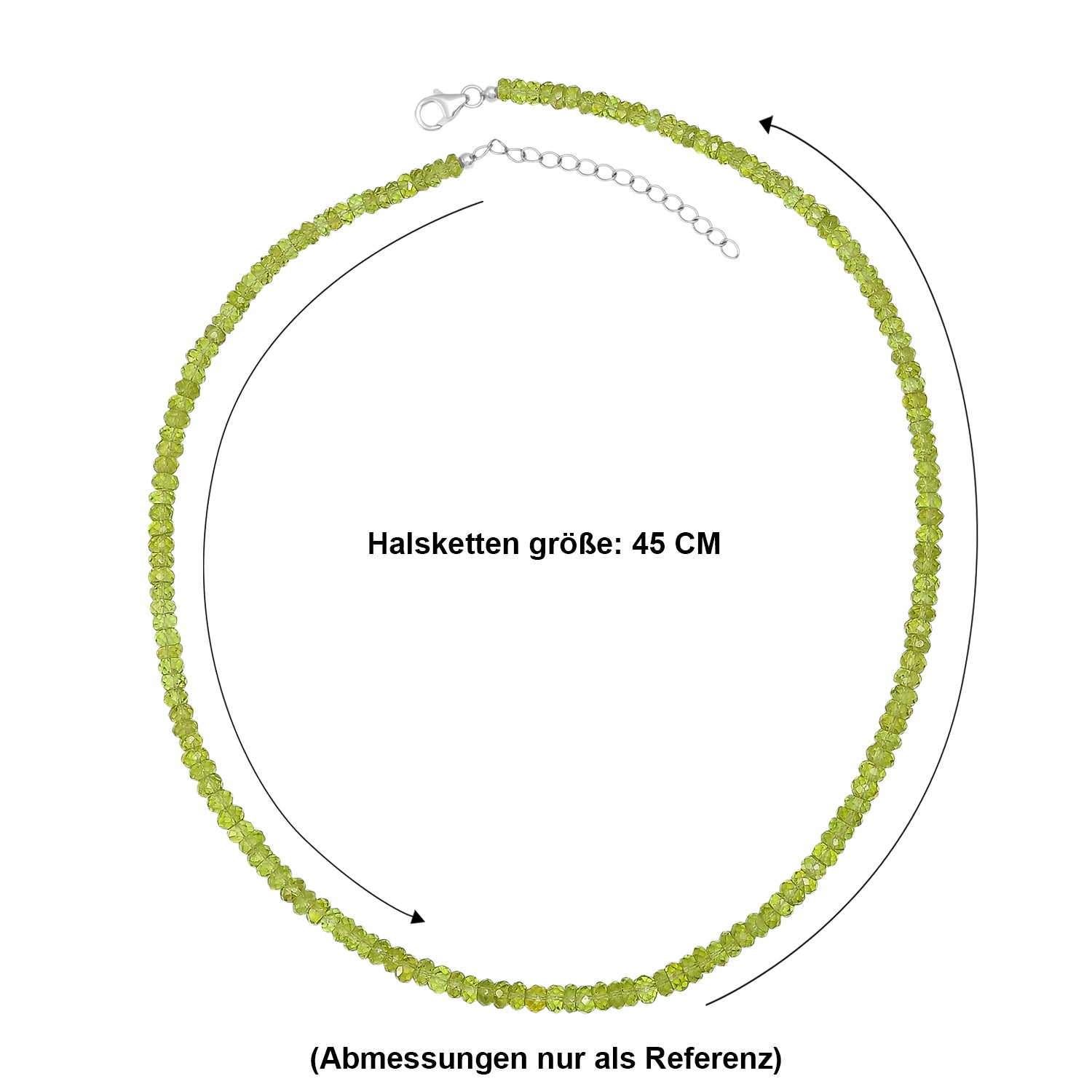 D'Joy AA Natürliche Peridot Halskette ca. 45 cm 925 Silber Rhodiniert ca. 100.00 ct