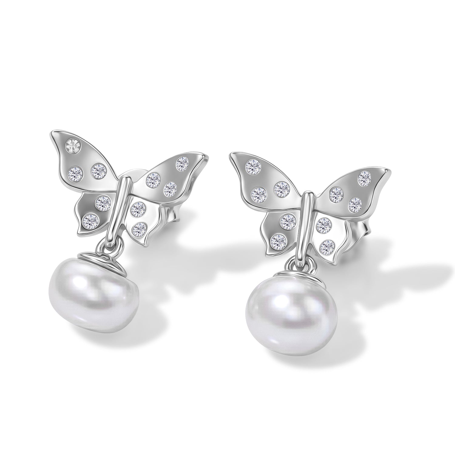 EVER TRUE Süßwasser Perle (7-7.5 mm), Weißer Zirkon Ohrringe 950 Kupfer 5.24 ct