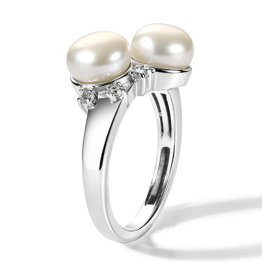 EVER TRUE Süßwasser Perle (7-7.5 mm), Weißer Zirkon Ring 950 Kupfer (Größe 19.00)