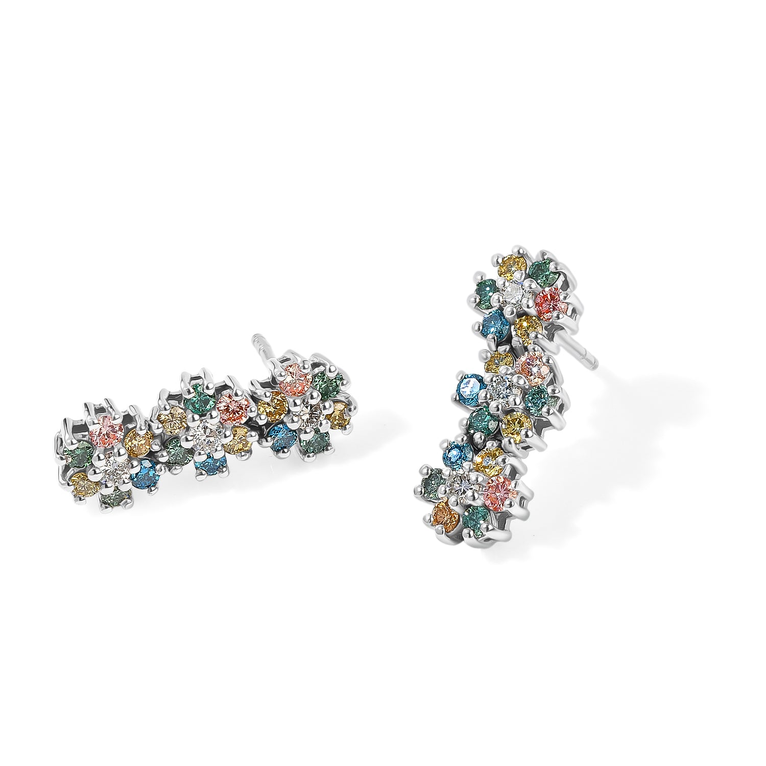 LUXURIANT SGL zertifizierte SI-GH mehrfarbige Labor Diamant florale Ohrringe, 925 Silber rhodiniert - 1,52 ct.