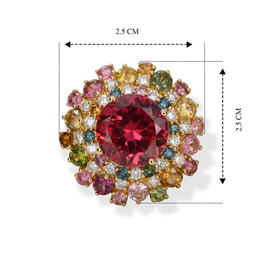 D'Joy Lab Grown Padparadscha-Saphir, Mehrfarbig-Turmalin Ring 925 Silber 750 Gelbgold vermeil (Größe 18.00) ca. 13,37 ct