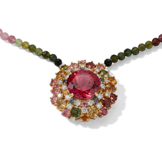 D'Joy Lab Grown Padparadscha-Saphir, Mehrfarbig- Turmalin Halskette ca. 45 cm 925 Silber 750 Gelbgold vermeil ca. 35.90 ct