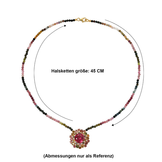 D'Joy Lab Grown Padparadscha-Saphir, Mehrfarbig- Turmalin Halskette ca. 45 cm 925 Silber 750 Gelbgold vermeil ca. 35.90 ct