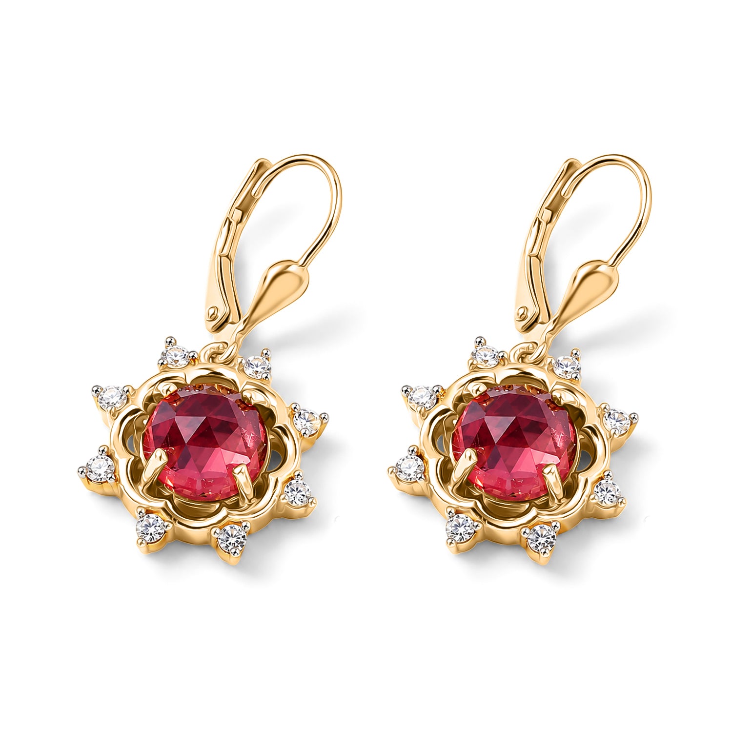 D'Joy Lab Grown Padparadscha-Saphir, Weißer Zirkon Ohrringe 925 Silber 750 Gelbgold vermeil ca. 6,79 ct.
