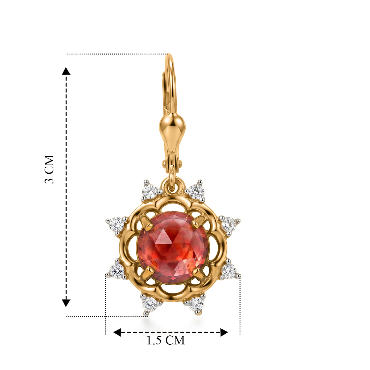 D'Joy Lab Grown Padparadscha-Saphir, Weißer Zirkon Ohrringe 925 Silber 750 Gelbgold vermeil ca. 6,79 ct.