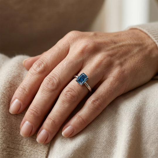 LUXURIANT DIAMOND - Lab Grown Blauer Diamant SI Ring 925 Silber Rhodiniert (Größe 20.00) ca. 1,05 ct