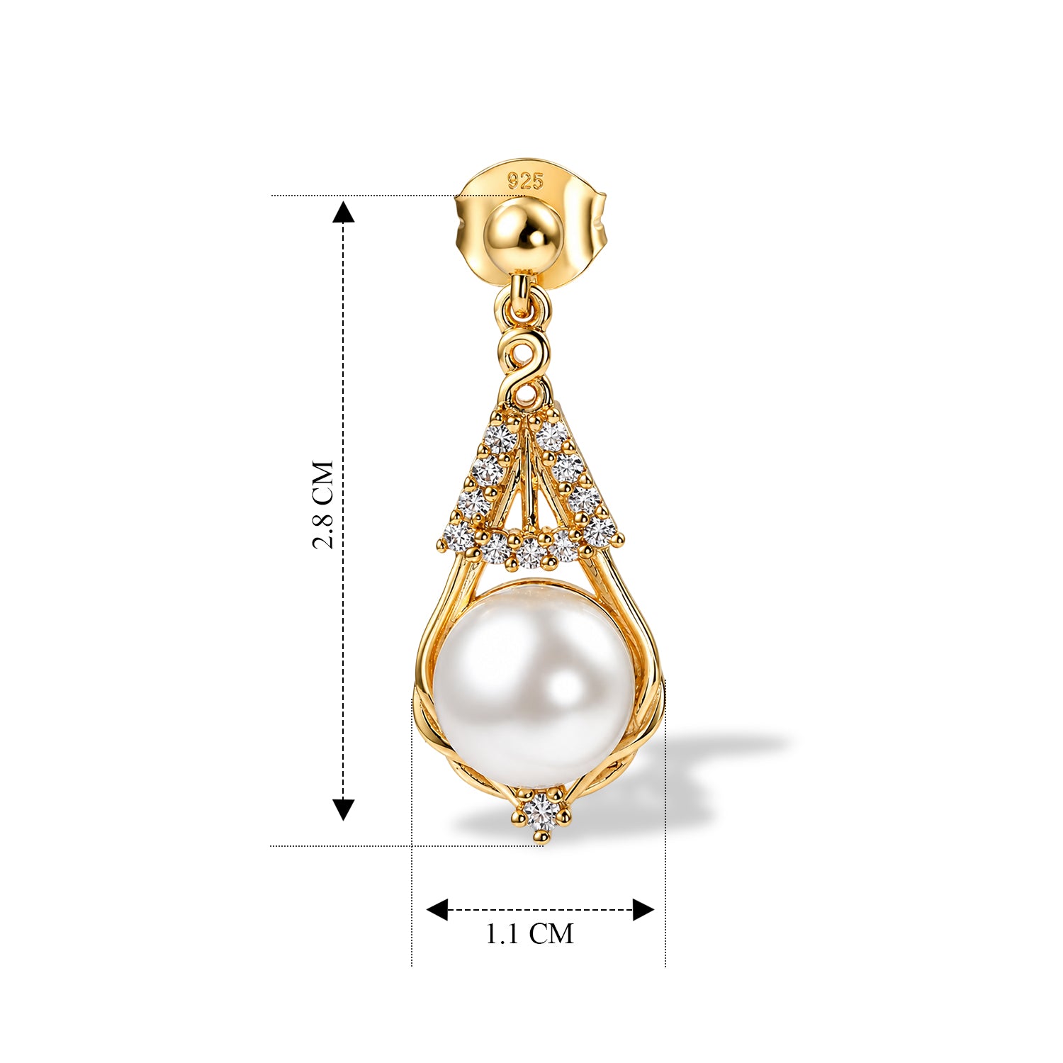 EVER TRUE Süßwasser Perle (8-8.5 mm), Weißer Zirkon Ohrringe 950 Kupfer 6.69 ct