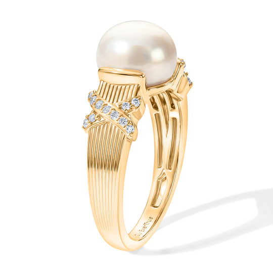 EVER TRUE Süßwasser Perle (9-9.5 mm), Weißer Zirkon Ring 950 Kupfer (Größe 17.00)