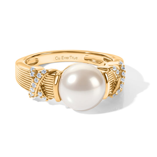 EVER TRUE Süßwasser Perle (9-9.5 mm), Weißer Zirkon Ring 950 Kupfer (Größe 17.00)