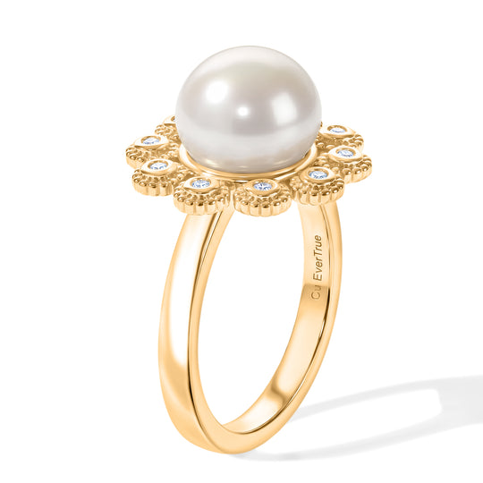 EVER TRUE Süßwasser Perle (9-9.5 mm), Weißer Zirkon Ring 950 Kupfer (Größe 18.00)