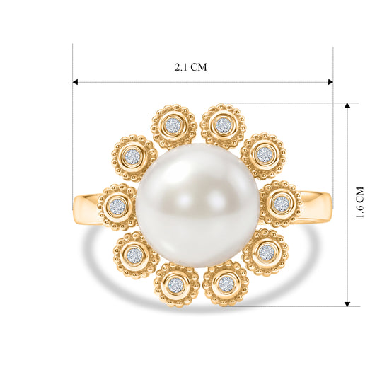 EVER TRUE Süßwasser Perle (9-9.5 mm), Weißer Zirkon Ring 950 Kupfer (Größe 18.00)