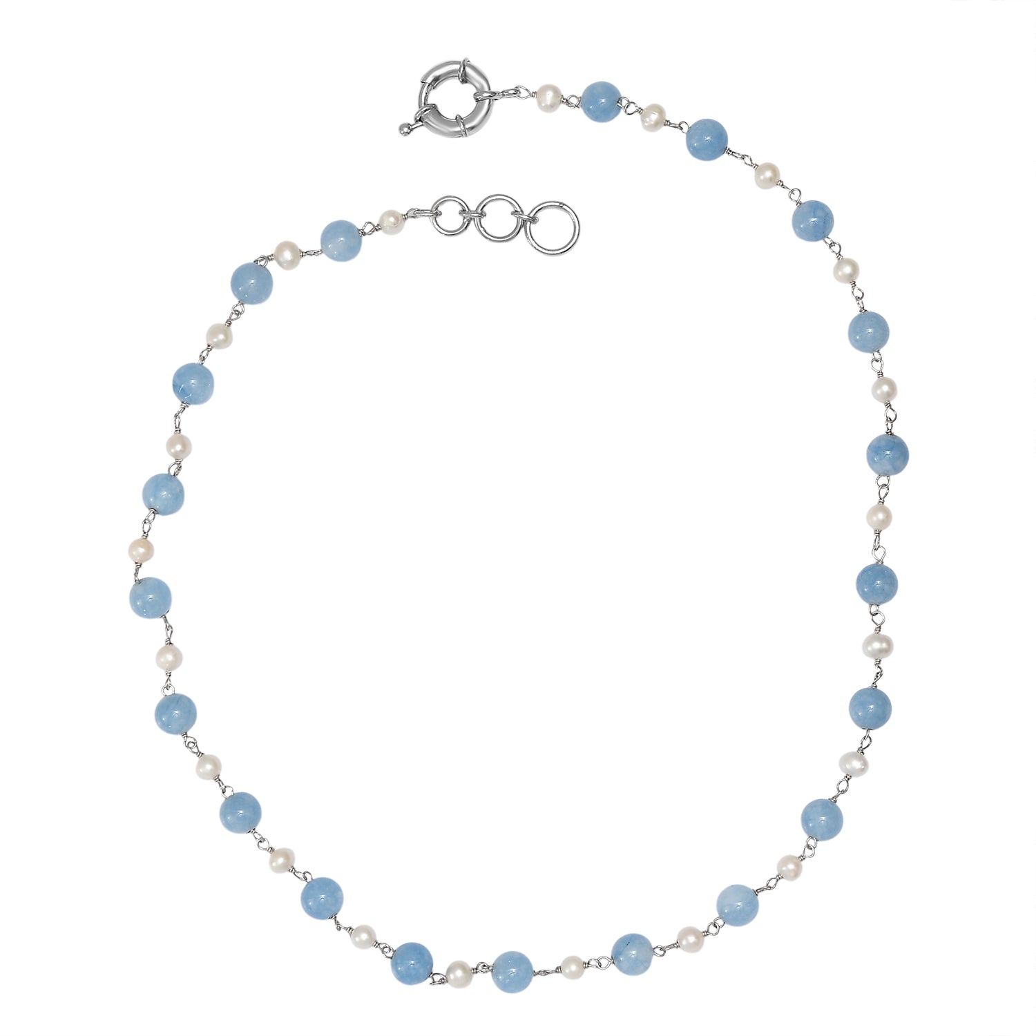 EVER TRUE Aquamarin, Süßwasser Perle Halskette ca. 50 cm Nickelfreies Messing Platiniert 85.00 ct