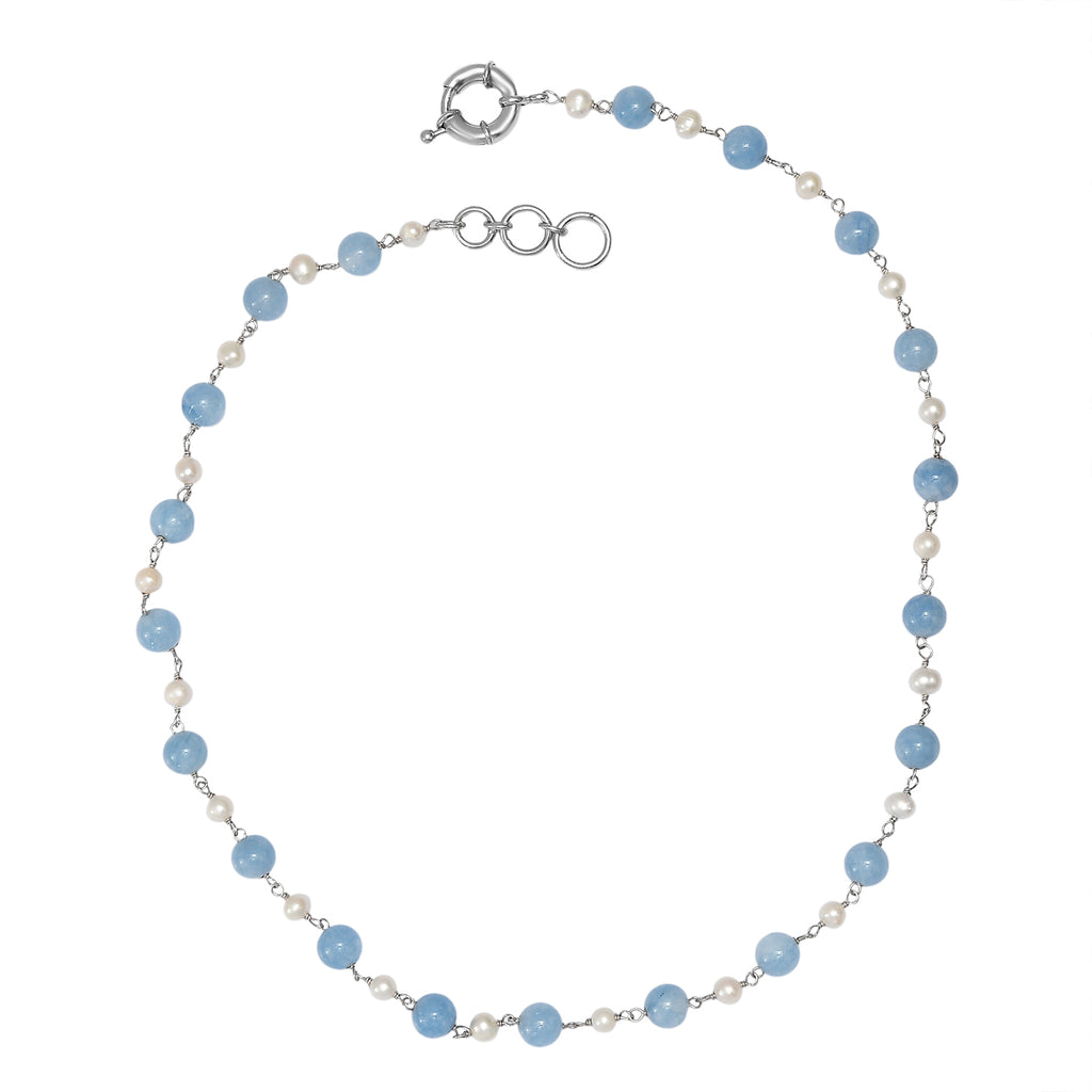 EVER TRUE Aquamarin, Süßwasser Perle Halskette ca. 50 cm Nickelfreies Messing Platiniert 85.00 ct