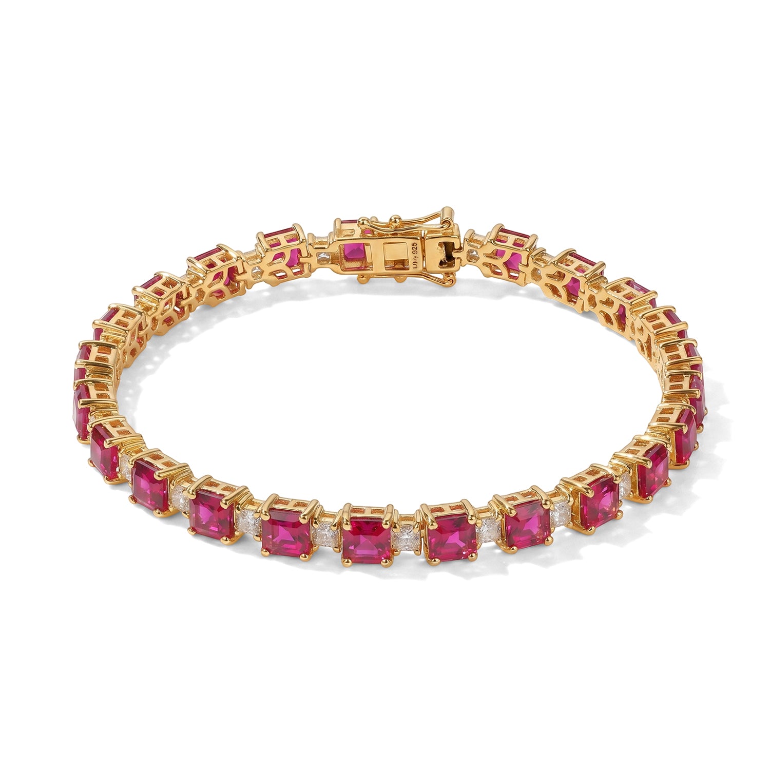 D'Joy AAA Lab Grown Rubin, Moissanit Armband ca. 19 cm 925 Silber 750 Gelbgold vermeil ca. 21,57 ct.