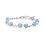 EVER TRUE Milchiger Aquamarin, Süßwasser Perle Armband ca. 19 cm 316L Edelstahl Platiniert 32.00 ct