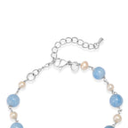 EVER TRUE Milchiger Aquamarin, Süßwasser Perle Armband ca. 19 cm 316L Edelstahl Platiniert 32.00 ct