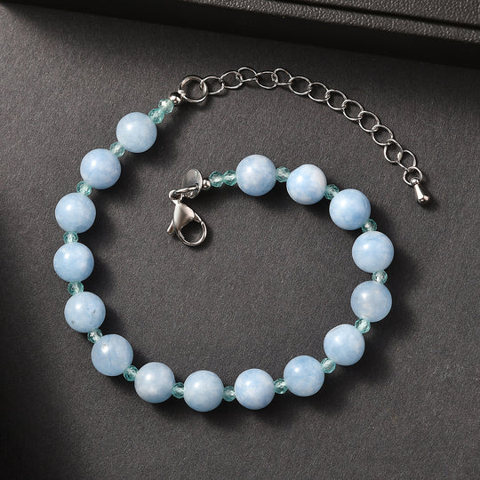 EVER TRUE Milchiger Aquamarin, Apatit Armband ca. 19 cm 316L Edelstahl Platiniert ca. 63.50 ct