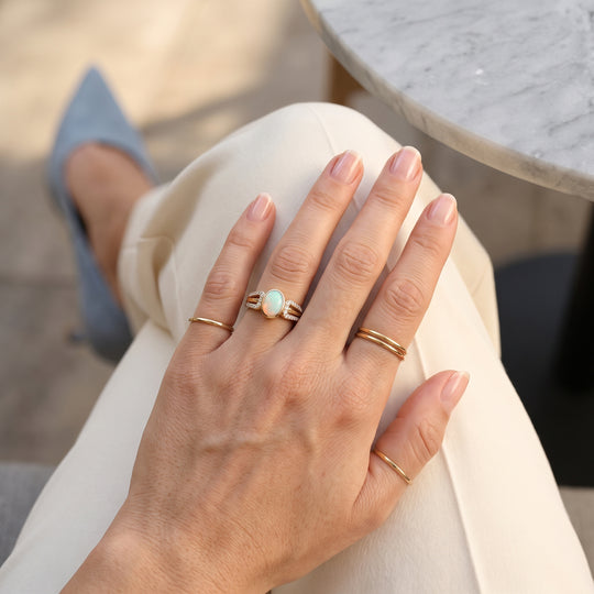 D'Joy AA Natürlicher, äthiopischer Welo Opal, Moissanit Ring 925 Silber 585 Vergoldet (Größe 17.00) ca. 0,99 ct