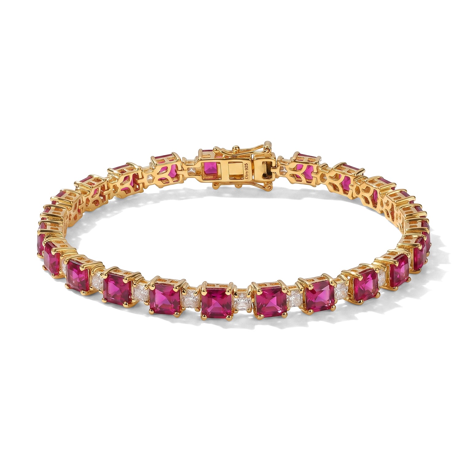 D'Joy AAA Lab Grown Rubin, Moissanit Armband ca. 20 cm 925 Silber 750 Gelbgold vermeil ca. 23,62 ct.