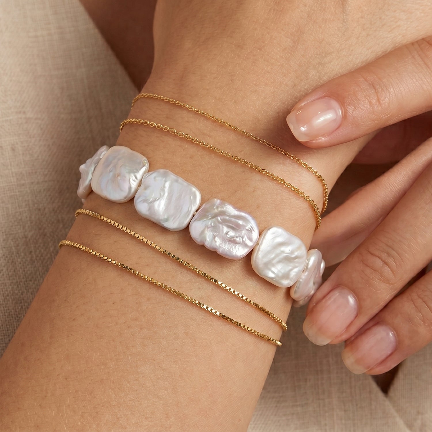 Weiße Keshi Perle Armband 18 cm