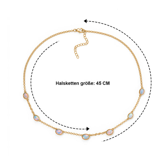 D'Joy AA natürliche, äthiopische Welo Opal 45+5cm Halskette, 925 Silber rhodiniert - 4,42 ct.