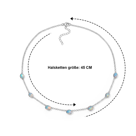 D'Joy AA natürliche, äthiopische Welo Opal 45+5cm Halskette, 925 Silber rhodiniert - 4,42 ct.