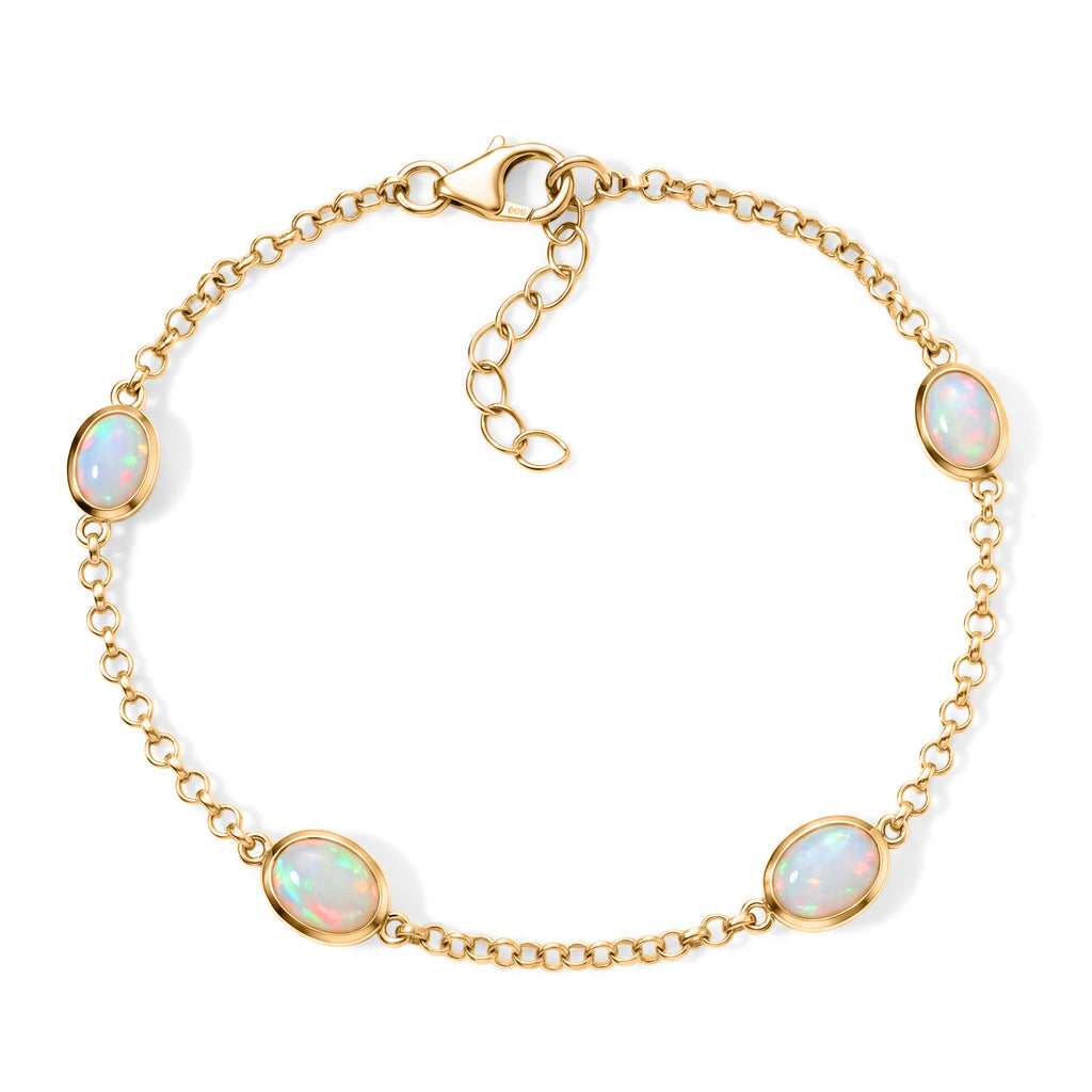 D'Joy AA Natürlicher, äthiopischer Welo Opal Armband ca. 19 cm +2.5 cm Extender 925 Silber 750 Gelbgold vermeil ca. 2,76 ct.