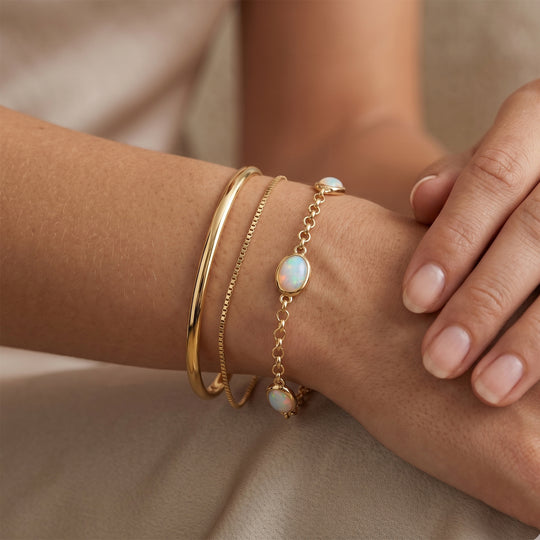 D'Joy AA natürliches, äthiopisches Welo Opal 19+2,5cm Armband, 925 Silber 750 Gelbgold Vermeil - 2,76 ct.