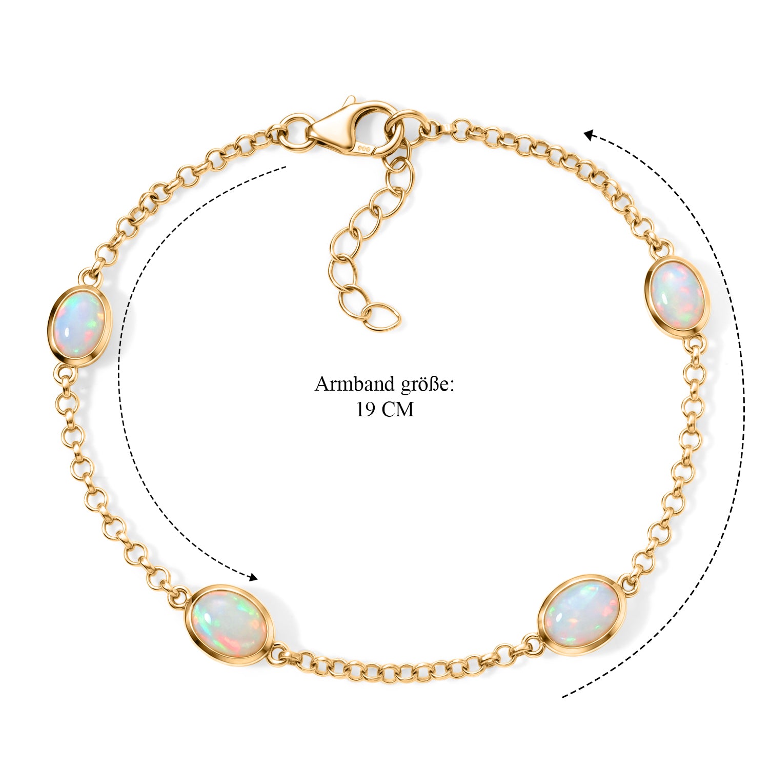 D'Joy AA natürliches, äthiopisches Welo Opal 19+2,5cm Armband, 925 Silber 750 Gelbgold Vermeil - 2,76 ct.
