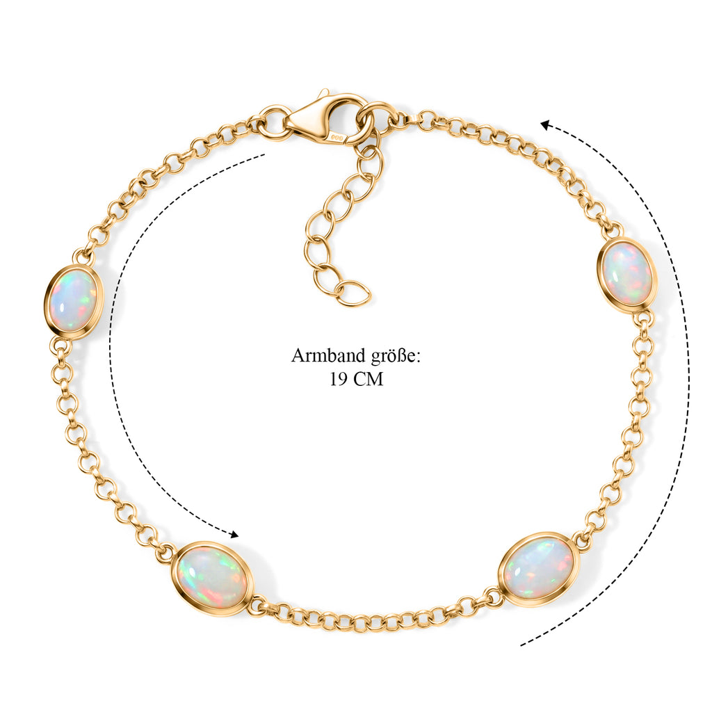 D'Joy AA Natürlicher, äthiopischer Welo Opal Armband ca. 19 cm +2.5 cm Extender 925 Silber 750 Gelbgold vermeil ca. 2,76 ct.