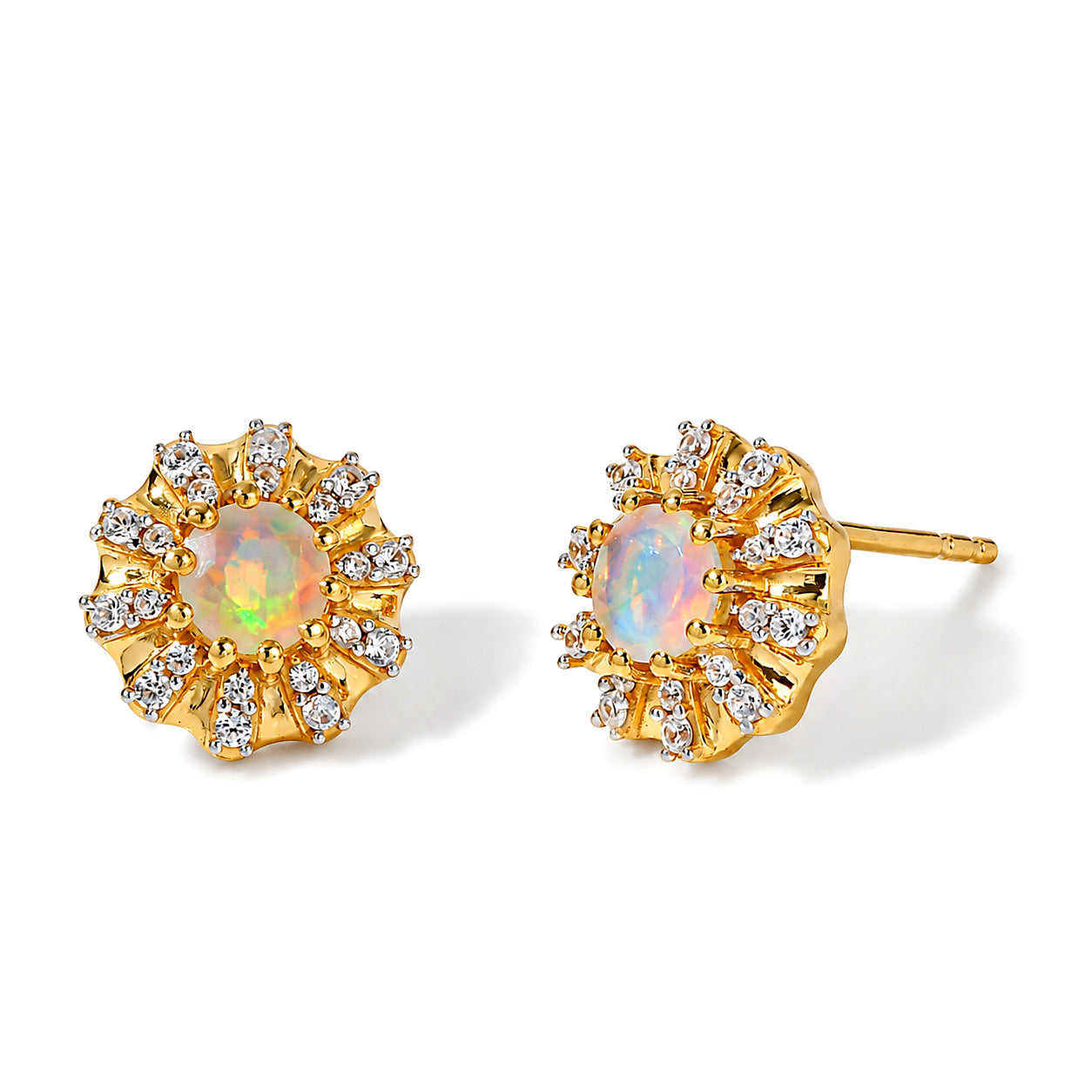 D'Joy AA Natürlicher, äthiopischer Welo Opal, Weißer Zirkon Ohrringe 925 Silber 585 Vergoldet ca. 1,13 ct.