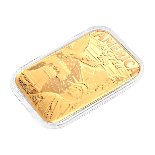EXKLUSIVES GESCHENK - 999er Goldfolie STATUE OF LIBERTY: 250 Jahre Freiheit, ca. 26x40 mm, ca. 10 mg