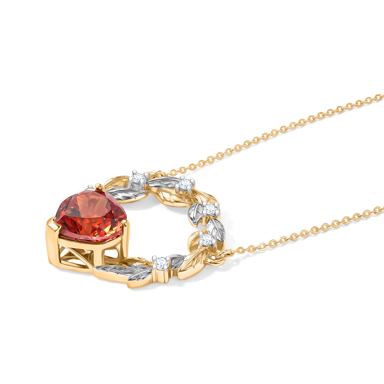 D'Joy Lab Grown Padparadscha-Saphir, Weißer Zirkon Halskette ca. 50 cm 925 Silber Rhodiniert und 750 Gelbgold Vermeil ca. 5.69 ct