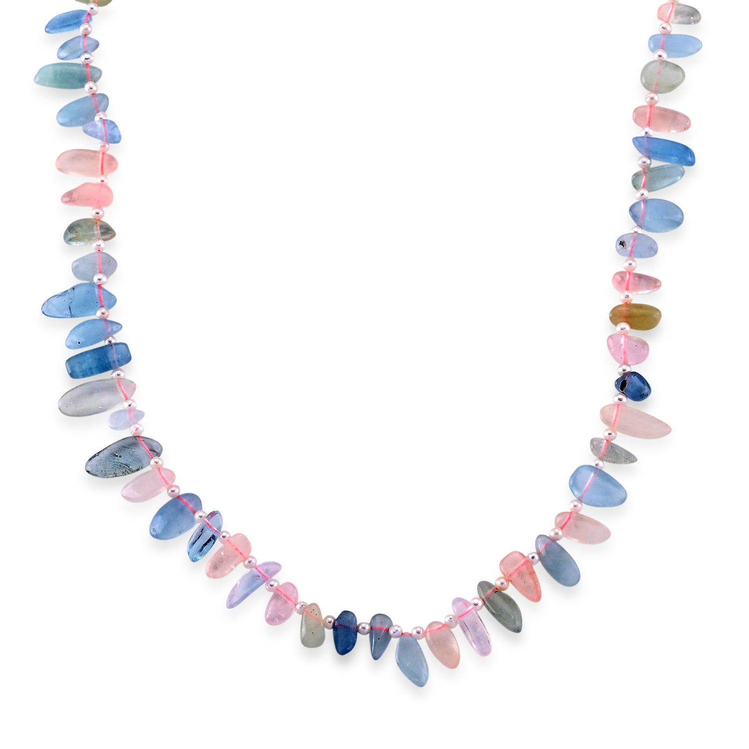 Mehrfarbiger Beryll, Weiße Süßwasser Perle (2-3mm) Halskette ca. 45 cm 316L Edelstahl 160.00 ct