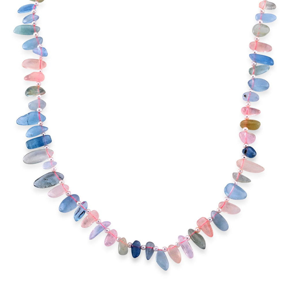 Mehrfarbiger Beryll, Weiße Süßwasser Perle (2-3mm) Halskette ca. 45 cm 316L Edelstahl 160.00 ct
