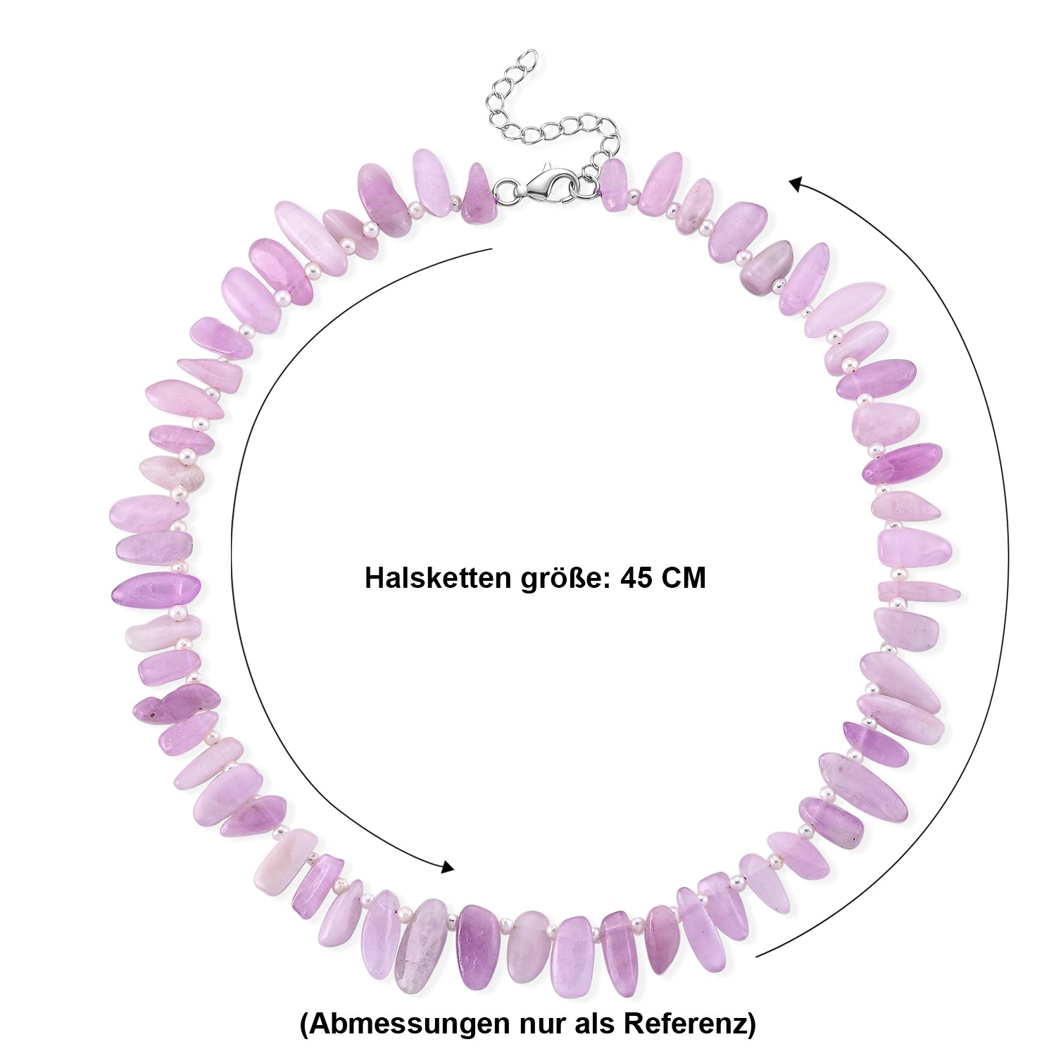 Kunzit, Weiße Süßwasser Perle (2-3mm) Halskette ca. 45 cm 316L Edelstahl 170.00 ct