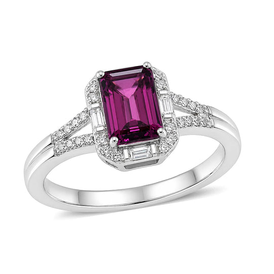 D'Joy AA Radiant Ember Granat, Moissanit Ring 925 Silber Rhodiniert (Größe 17.00) ca. 1,22 ct