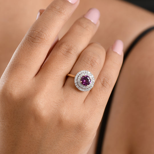 LUXURIANT  (10-16 Werktage Lieferzeit)  2,27 ct. AAA Radiant Ember Granat und Labor Diamant Ring in 417 Gold