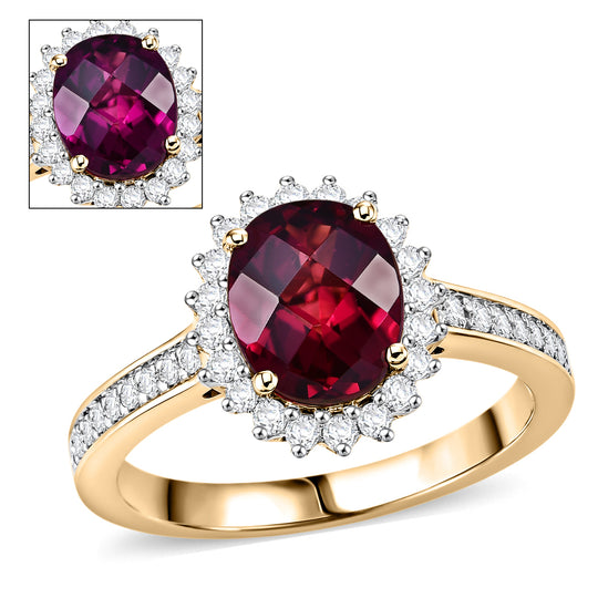 LUXURIANT  (10-16 Werktage Lieferzeit)  2,84 ct. AAA Farbwechsel Granat und Labor Diamant Ring in 417 Gold