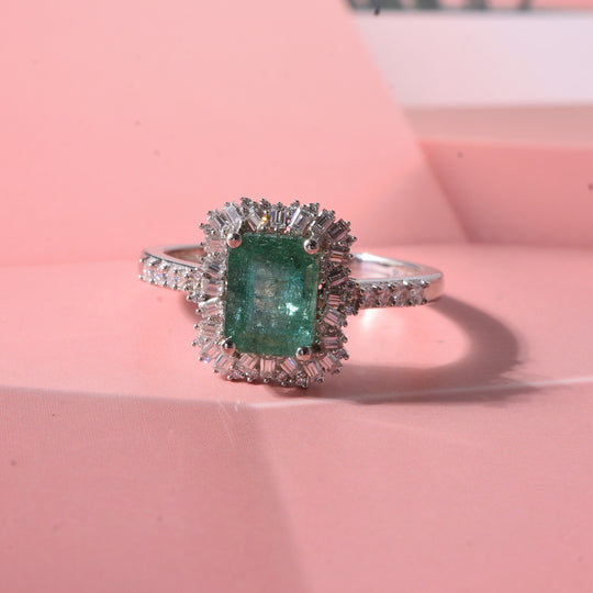 D'Joy AA Smaragd, Moissanit Ring 925 Silber Rhodiniert (Größe 17.00) ca. 1,93 ct