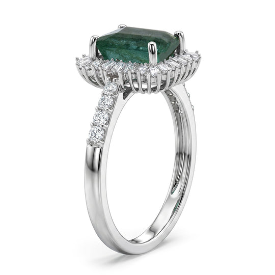 D'Joy AA Smaragd, Moissanit Ring 925 Silber Rhodiniert (Größe 17.00) ca. 1,93 ct