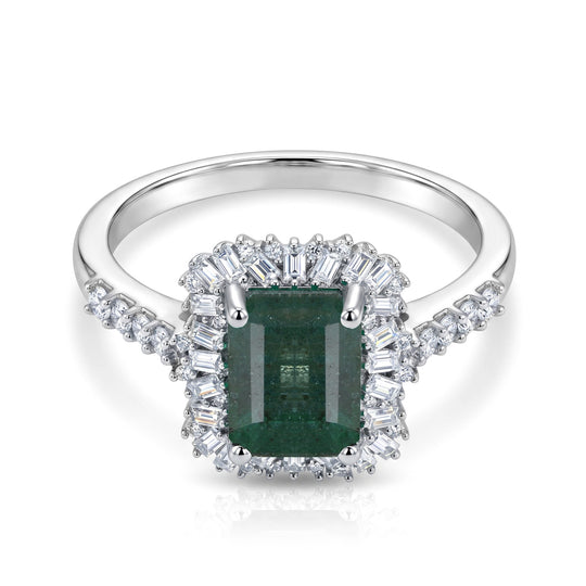 D'Joy AA Smaragd, Moissanit Ring 925 Silber Rhodiniert (Größe 17.00) ca. 1,93 ct
