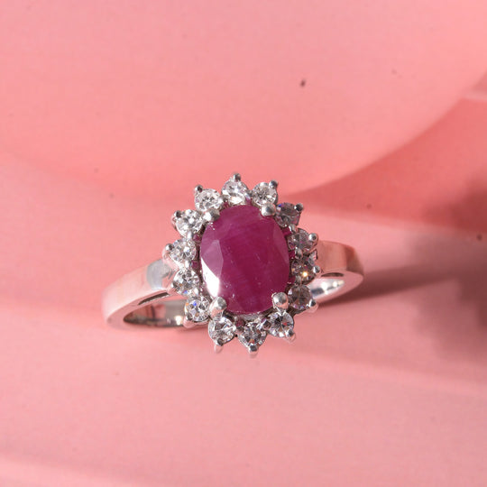 LUXURIANT- AA Burmesischer Rubin, Lab Grown Diamant Ring 925 Silber Rhodiniert (Größe 18.00) ca. 2.92 ct