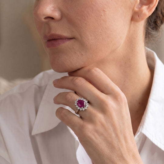 LUXURIANT- AA Burmesischer Rubin, Lab Grown Diamant Ring 925 Silber Rhodiniert (Größe 18.00) ca. 2.92 ct