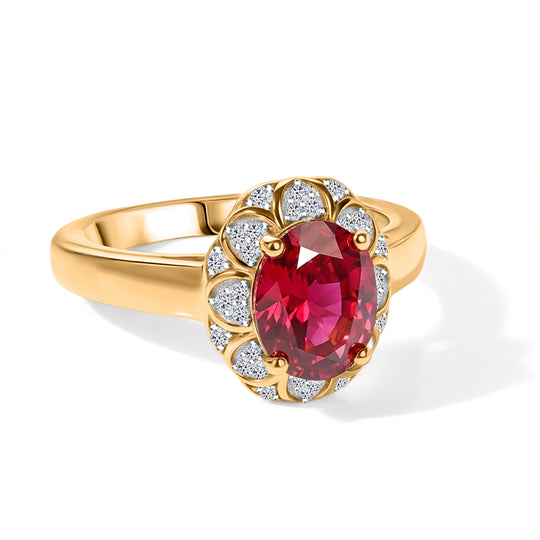 LUXURIANT - AAA Lab Grown Rubin, Weißer Zirkon Ring 925 Silber 750 Gelbgold vermeil (Größe 20.00) ca. 2,86 ct