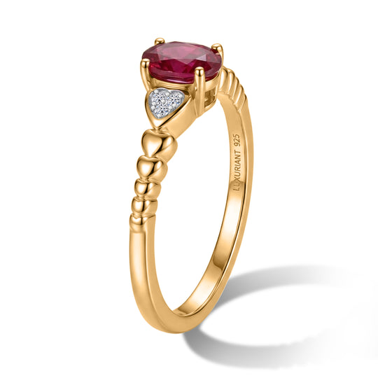 LUXURIANT - AAA Lab Grown Rubin, Weißer Zirkon Ring 925 Silber Gold (Größe 19.00) ca. 0,72 ct